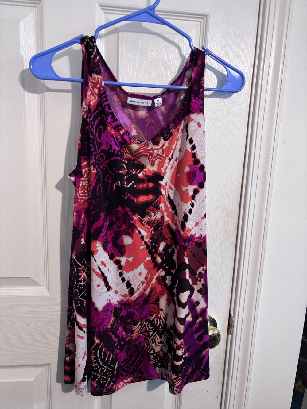 Susan Graver Purple, Coral & White Abstract Print Camisole
